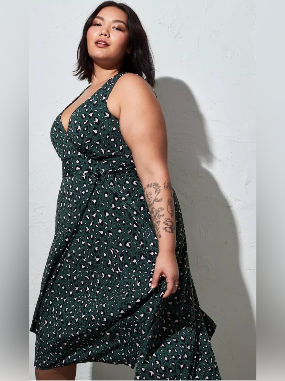 Torrid Green Leopard Tie Waist Faux Wrap Dress